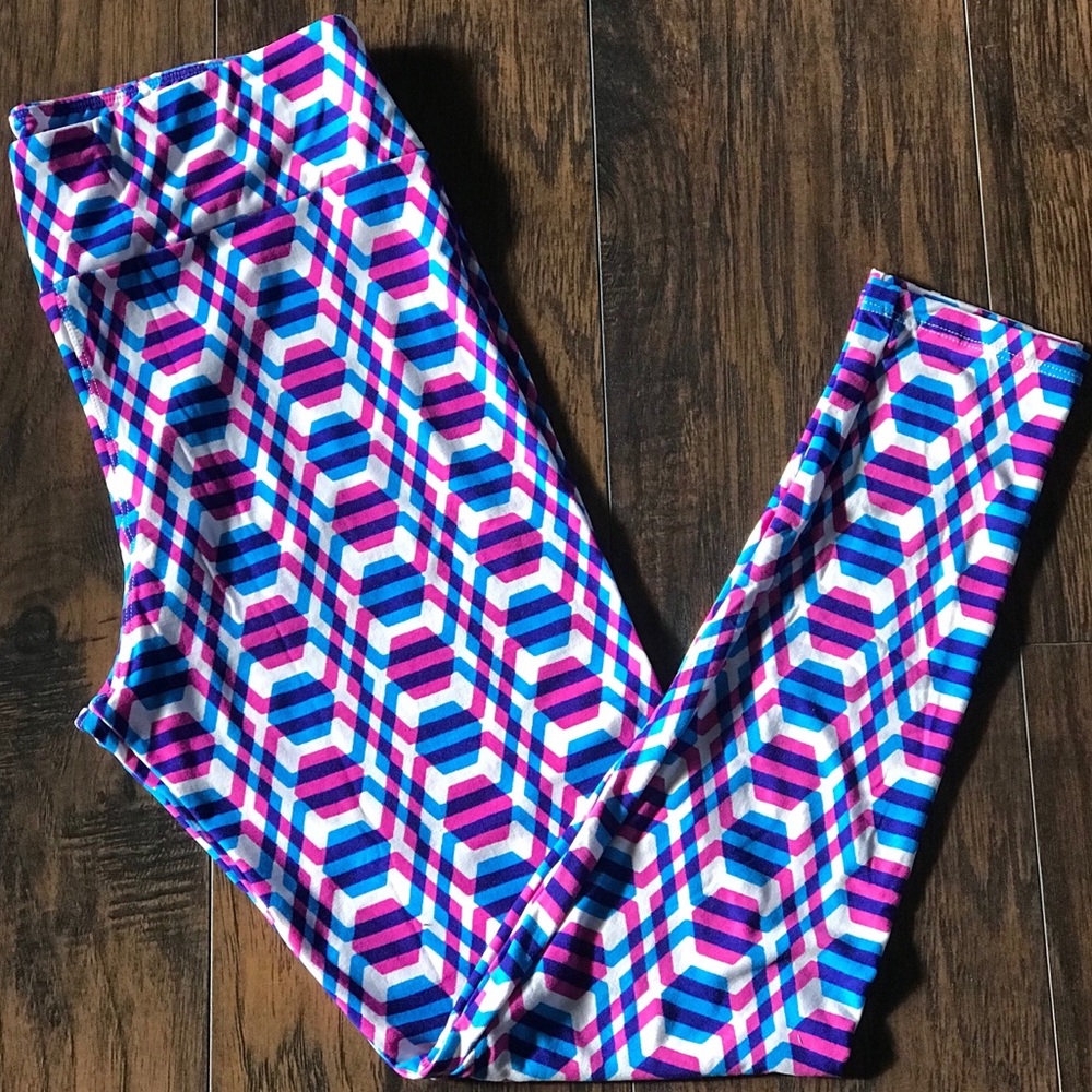 LULAROE ELECTRIC BLUE/HOT PINK TC LEGGINGS